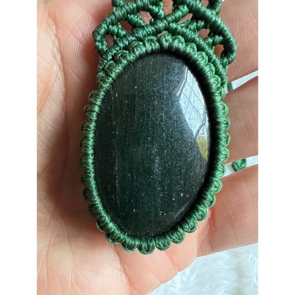 DARK GREEN Adventurine Braided Hemp Necklace - Picture 4 of 5